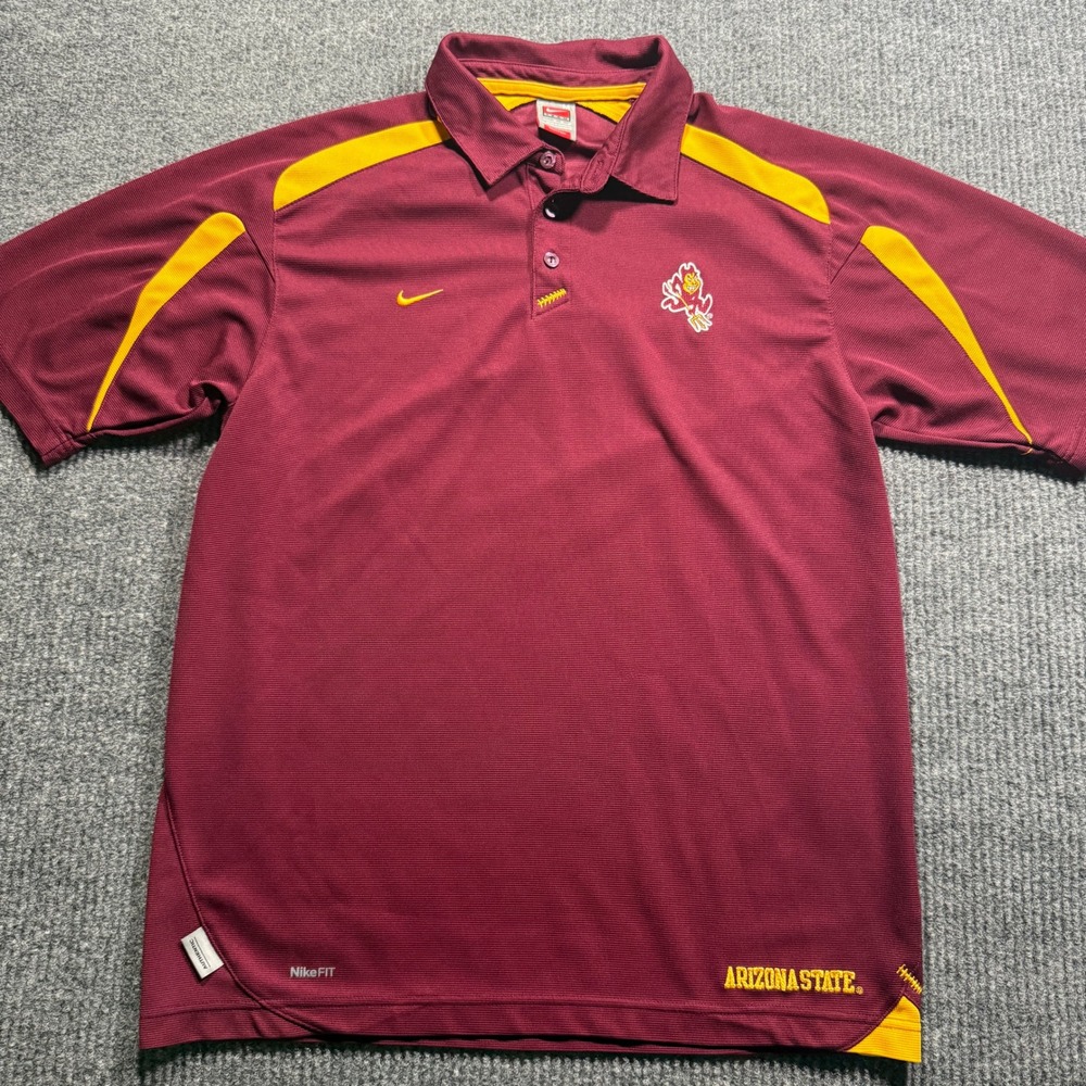 Nike Polo Shirt Men M Maroon Arizona State Sun Devils Nike FIT Sparky Logo
